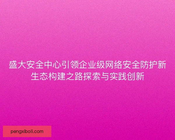 盛大安全中心引领企业级网络安全防护新生态构建之路探索与实践创新 盛大安全中心引领企业级网络安全防护新生态构建之路探索与实践创新