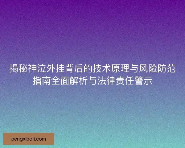 揭秘神泣外挂背后的技术原理与风险防范指南全面解析与法律责任警示