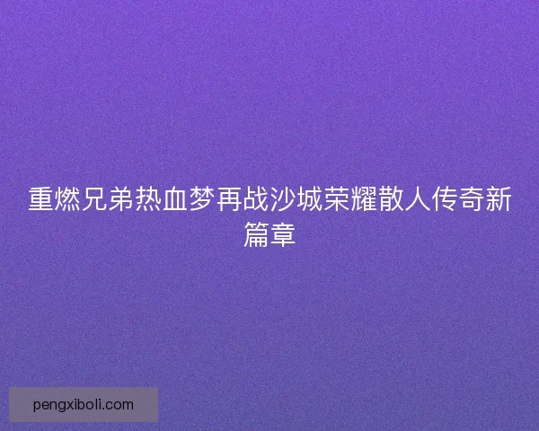 重燃兄弟热血梦再战沙城荣耀散人传奇新篇章